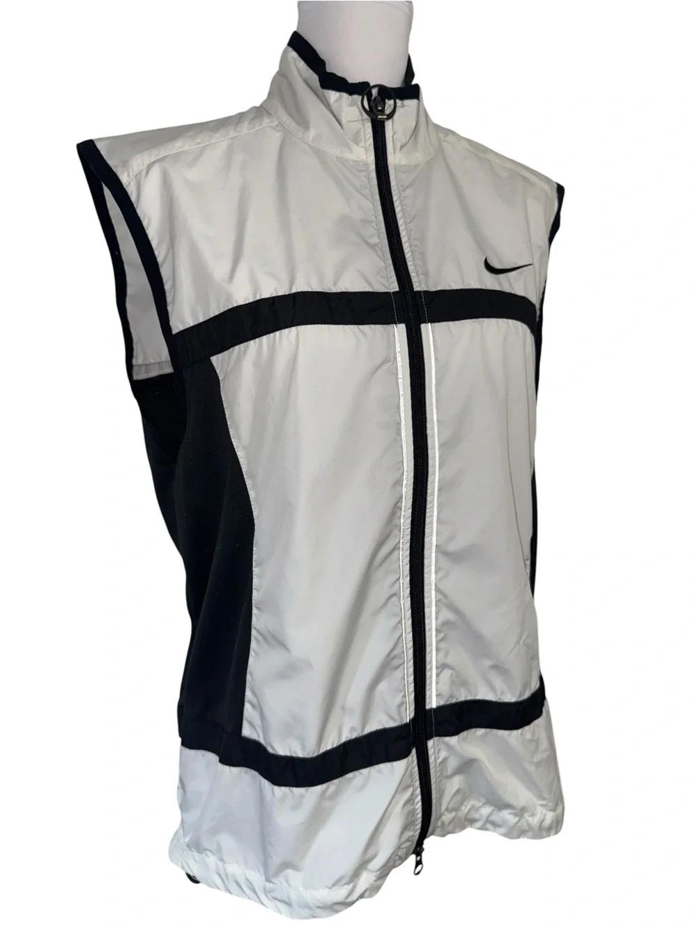 Vintage Nike Windbreaker Vest White Black Full Zip Reflective Size Large Y2K
